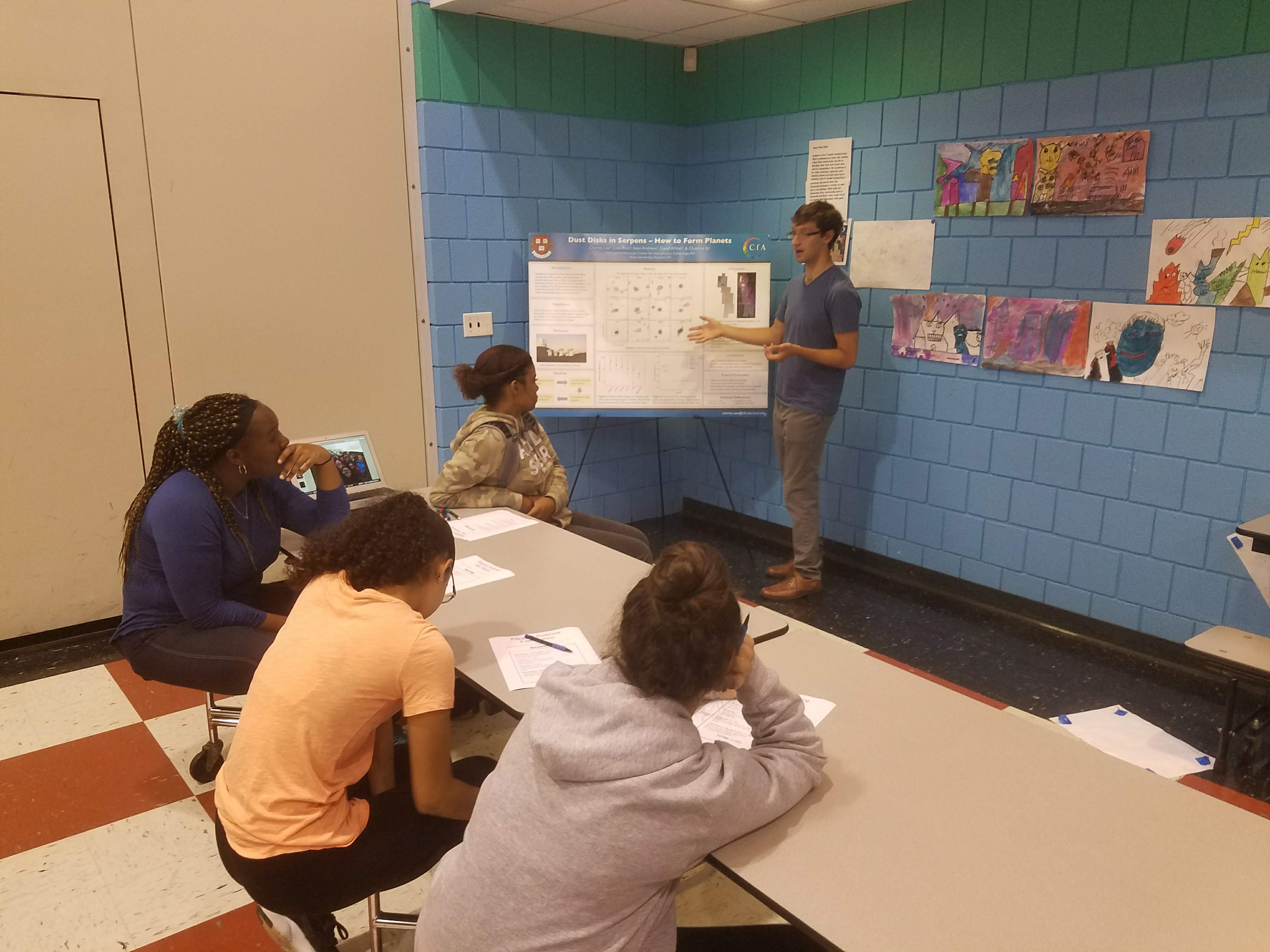 Presenting to students at JFK Middle School during a Flipped Science Fair.